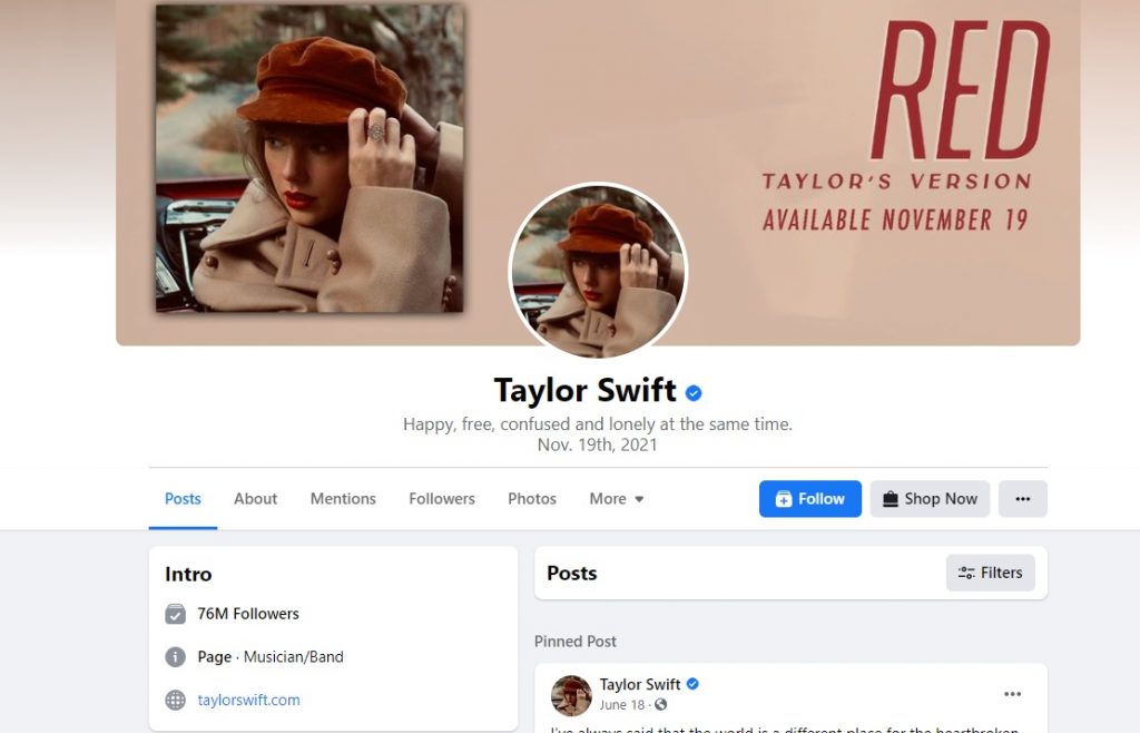 Facebook Influencers Taylor Swift
